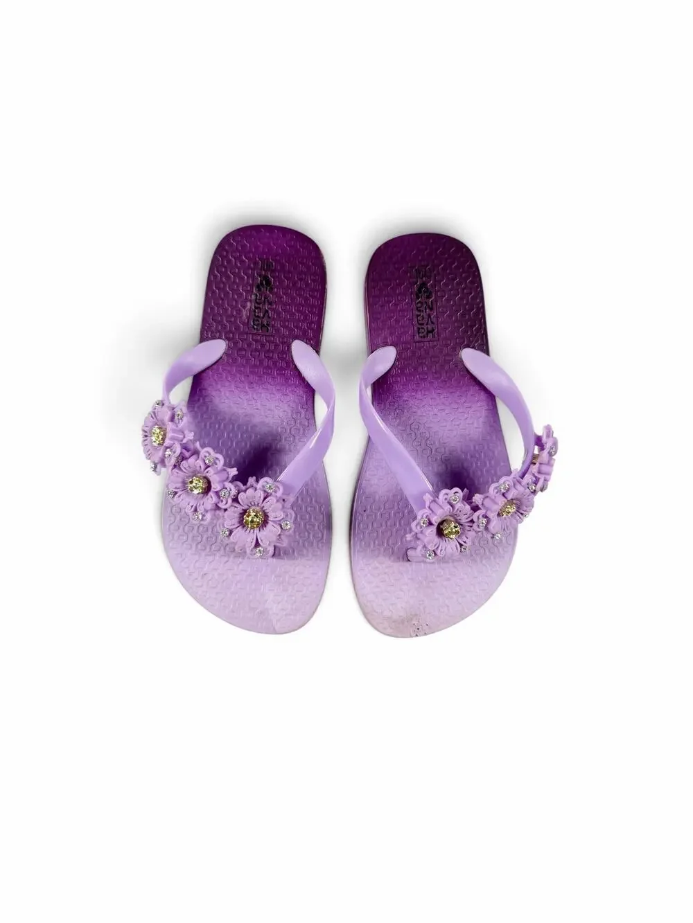 Havaianas Girls Purple Floral Rhinestone Flip Flops Size 12 (EU 31)